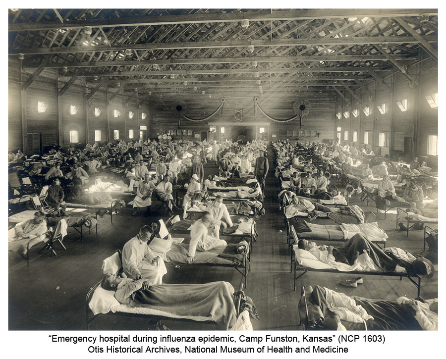 “Emergency hospital during influenza epidemic, Camp Funston, Kansas” (NCP 001603). OHA 250: New Contributed Photographs Collection. Otis Historical Archives, National Museum of Health and Medicine.